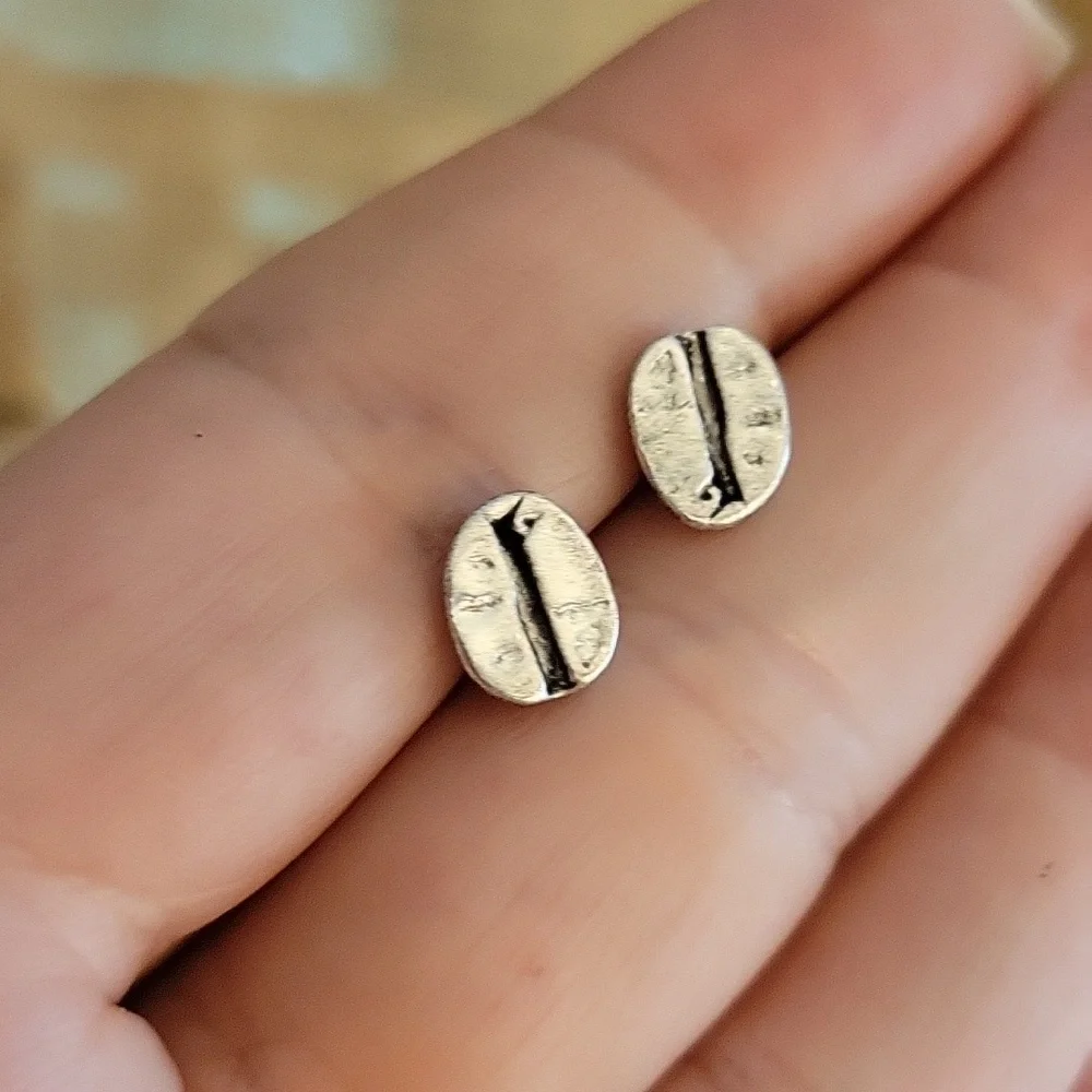 Coffee Bean Stud Earrings, unisex - Picture 3 of 6